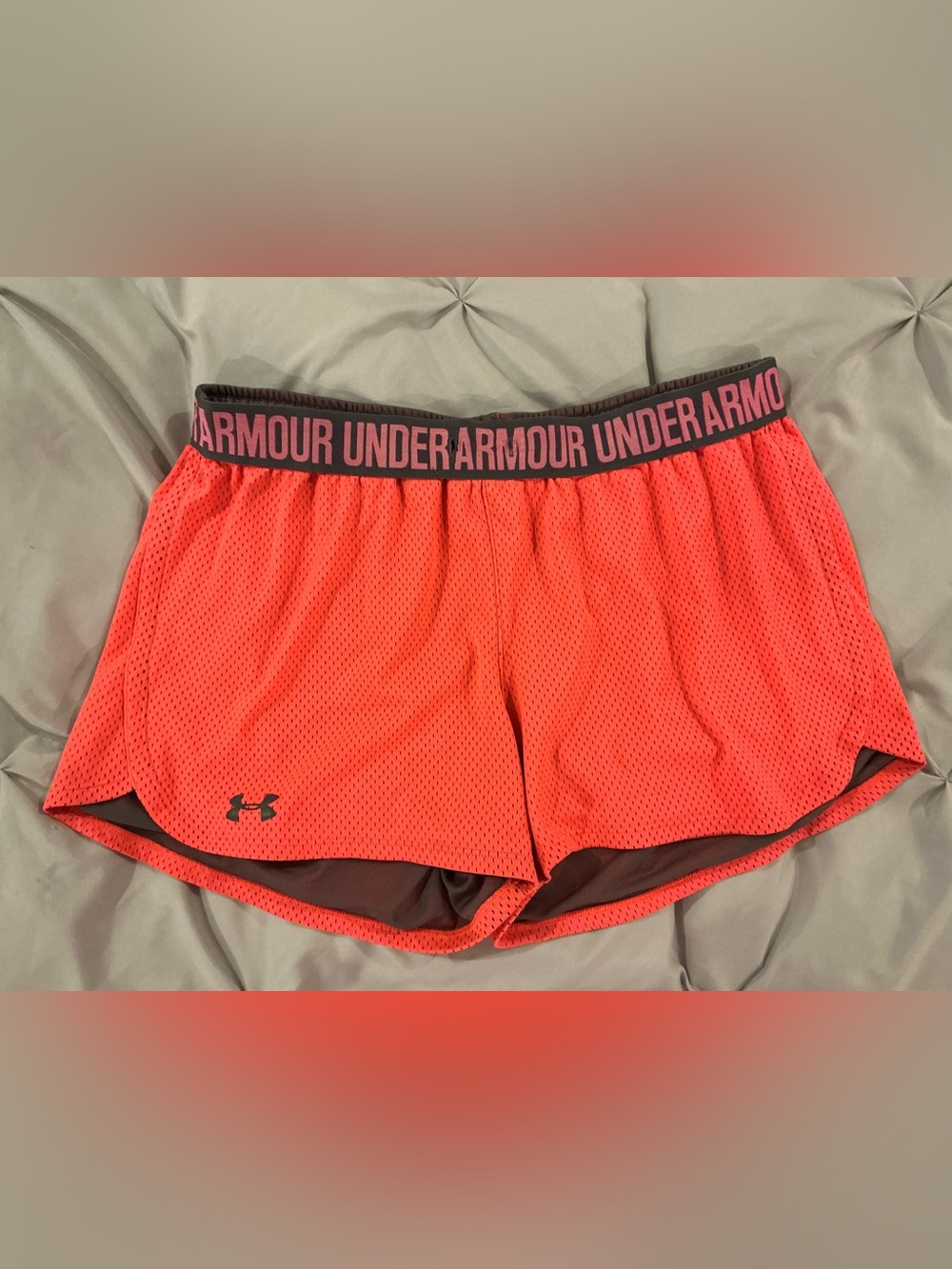 EUC - Women’s Under Armour Neon Orange Mesh Athletic Shorts- Size MED